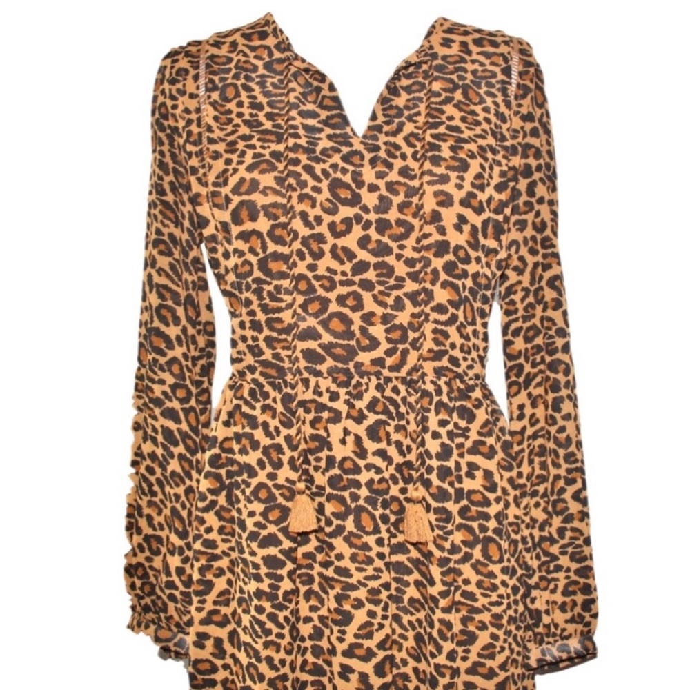 Women's MED Animal Print Babydoll Boho Long Sleeved Dress - NWT - Picture 10 of 16